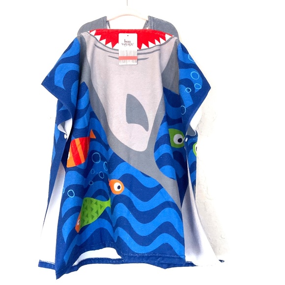 BON VOYAGE Shark Themed Swim Cover-up Snap Sides Hoodie Sz OS - Picture 1 of 2